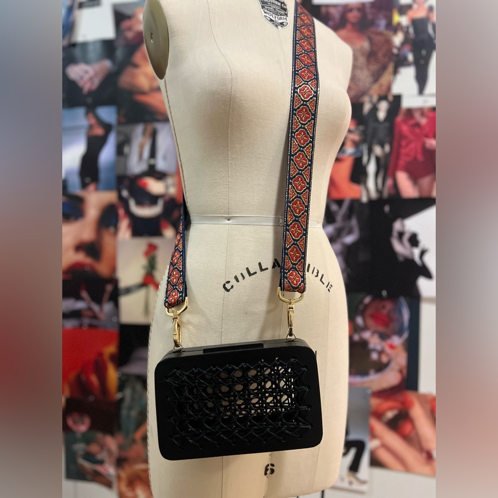 Michelle Dacarett Artisan Made Black Wooden Cross Body Bag